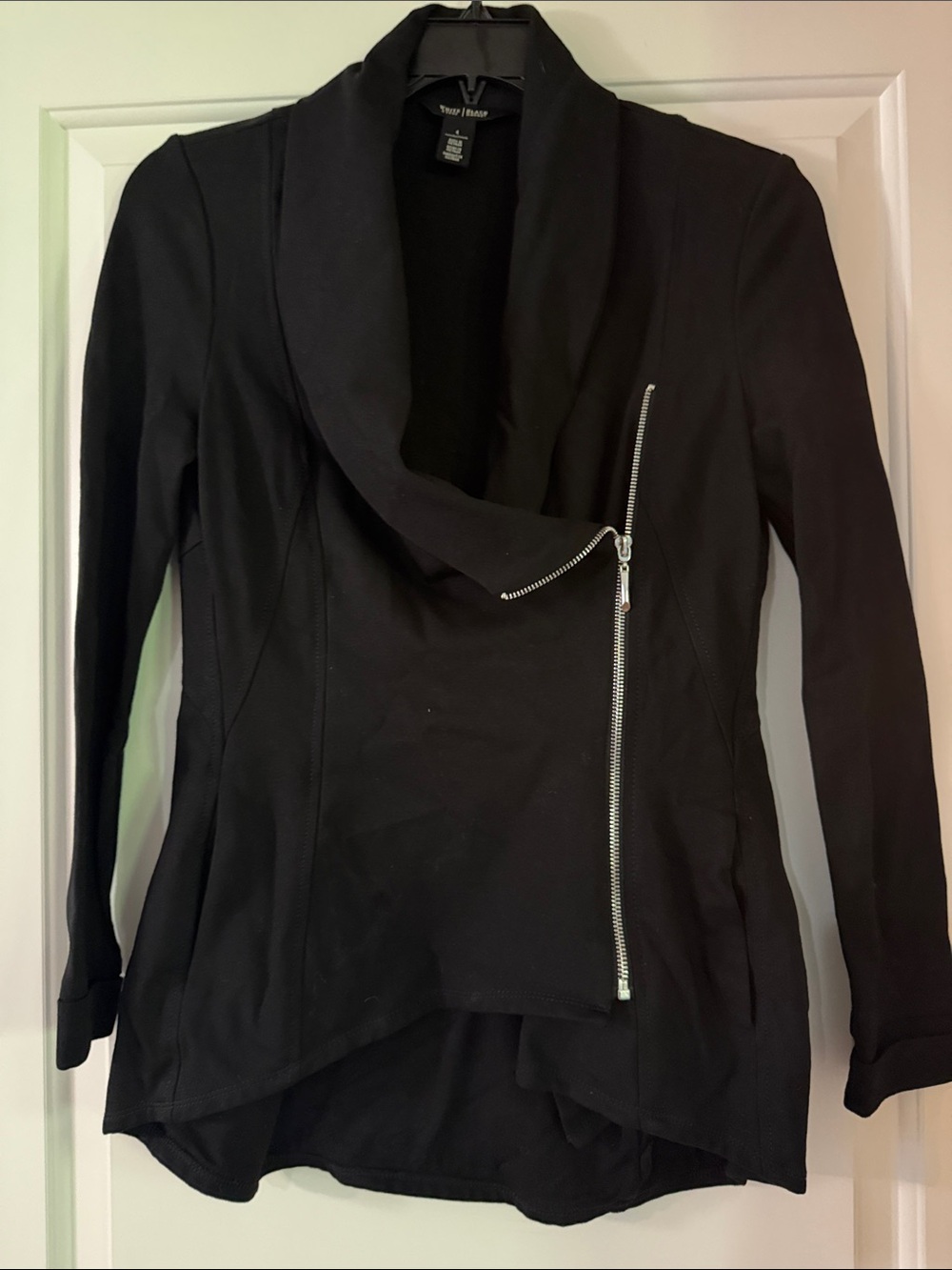 White House Black Market Black Draped Asymmetrical Zip Blazer